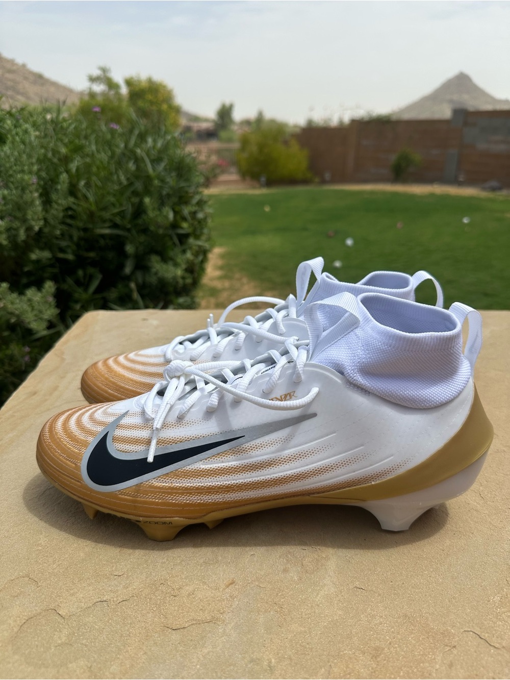 Nike Zoom Air Vapor Pro 1 Football Cleat White Gold FB3298-103 Size 10